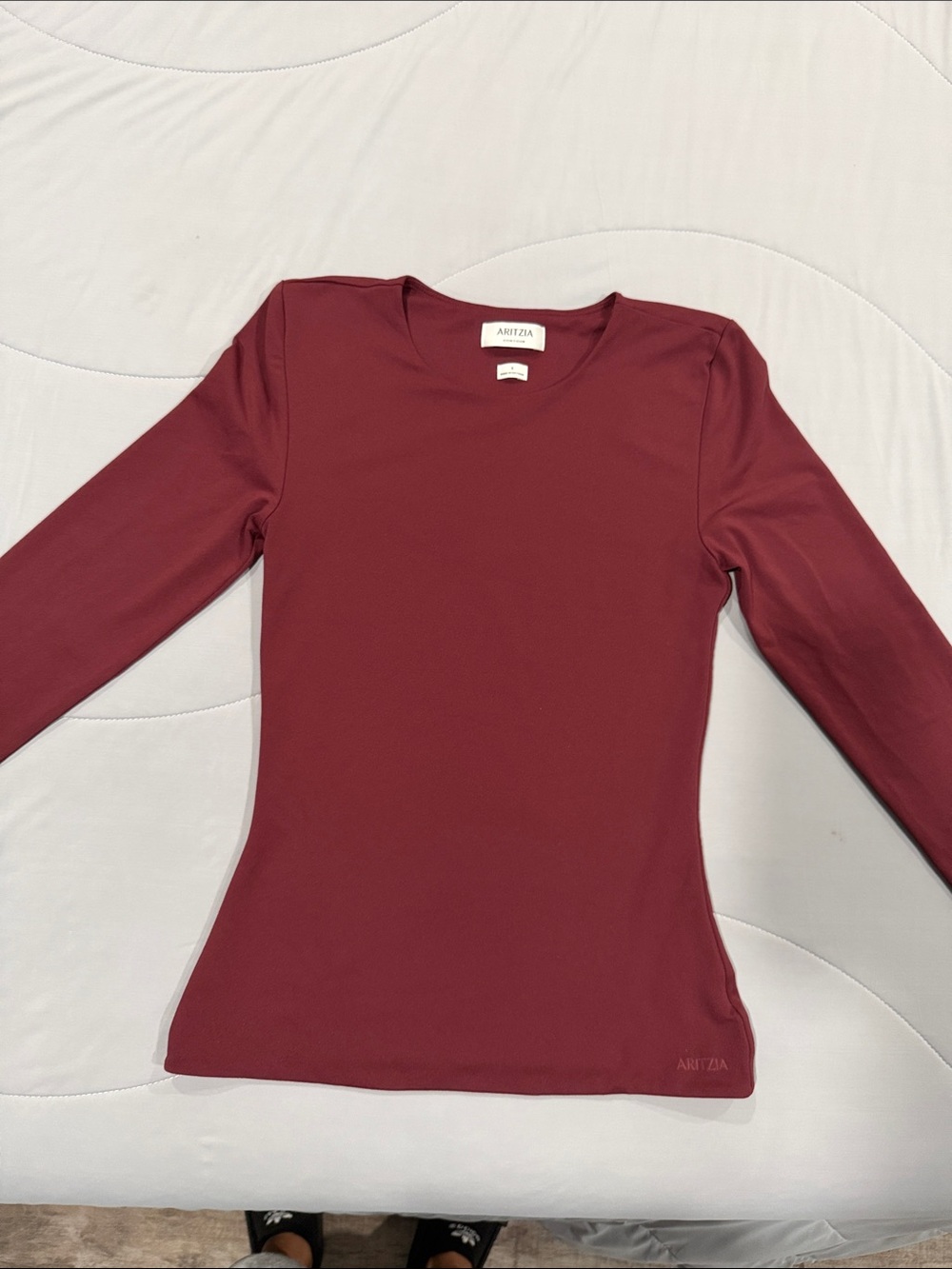 Aritzia Burgundy Long-Sleeve Crewneck Top
